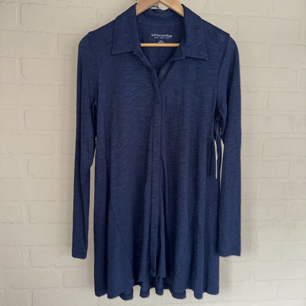 Soft Surroundings Womens small Tallie tunic Button Top Navy Blue NWT New